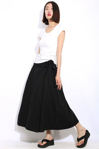 Linen maxi black summer skirt C334