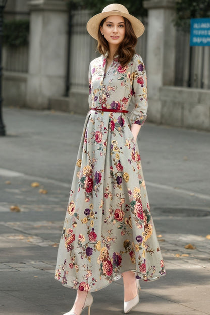 Maxi prom Floral Linen dress c5411