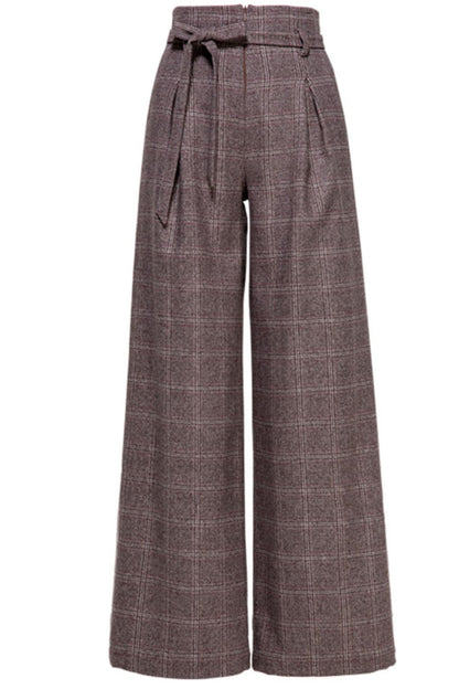 Plaid winter wide leg wool pants c5075
