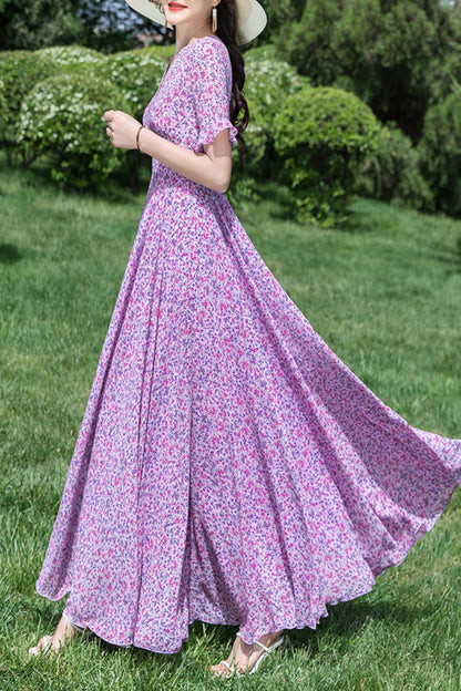 Floral women summer long chiffon dress C4037