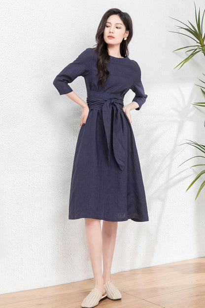 Women's Linen Dress with belted c4760