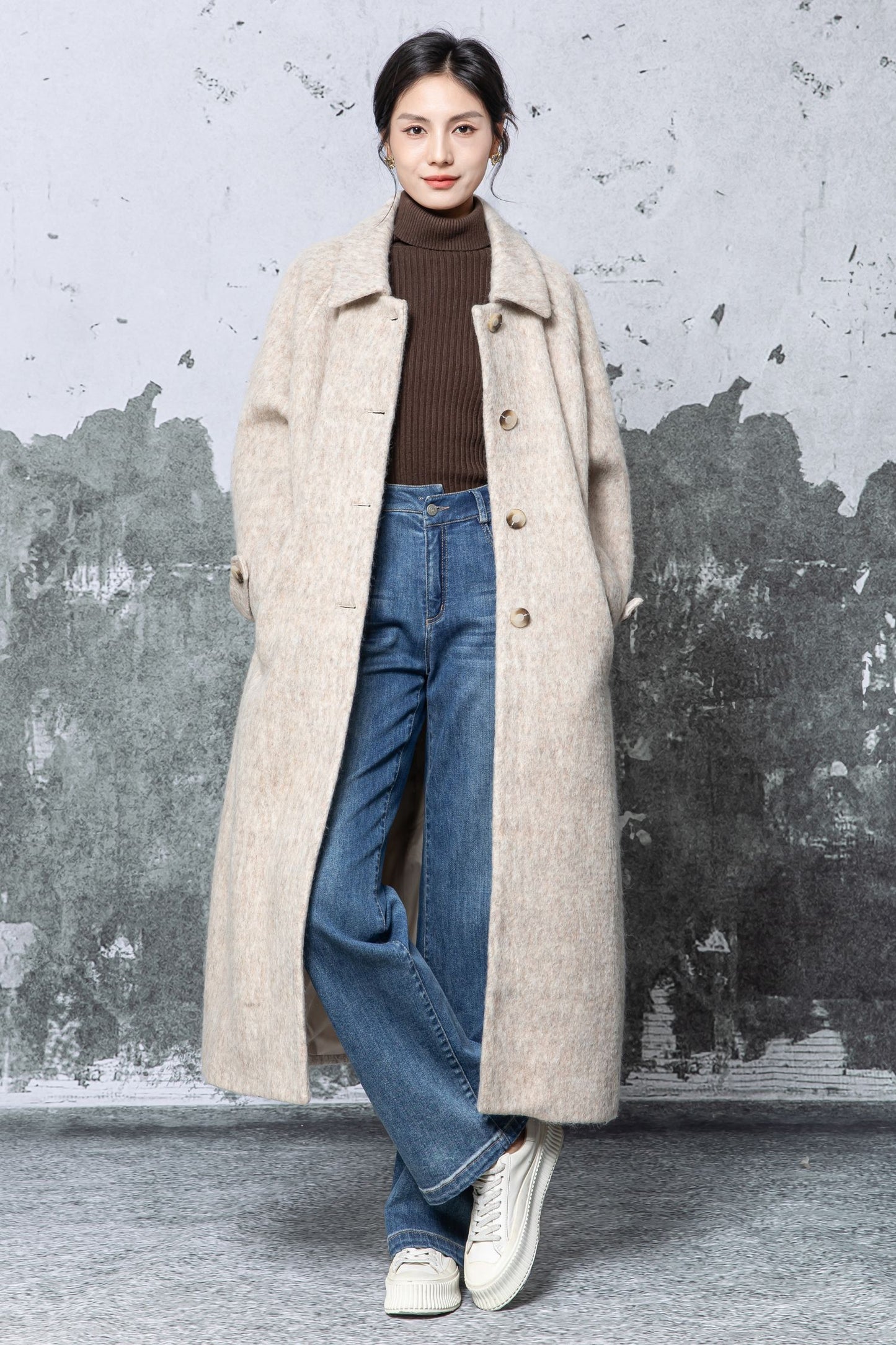 Camel Wool Blend Oversized Coat - Minimalist Long Overcoat c5479
