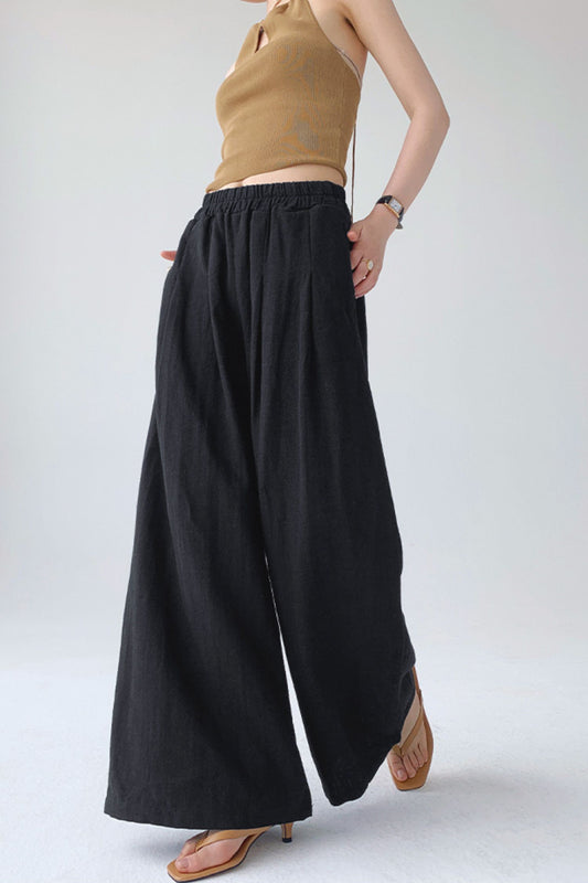 Elastic waist wide leg linen pants L0606