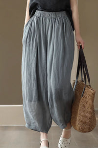 Elastic waist loose fitting linen pants C4433