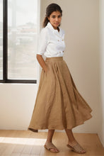 Load image into Gallery viewer, Women&#39;s Light Brown Linen midi Skirt C4132
