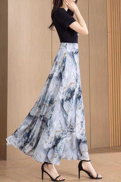 Printed summer prom chiffon skirt women C4914