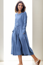 Load image into Gallery viewer, Blue Waist Drawstring Loose Dress C267
