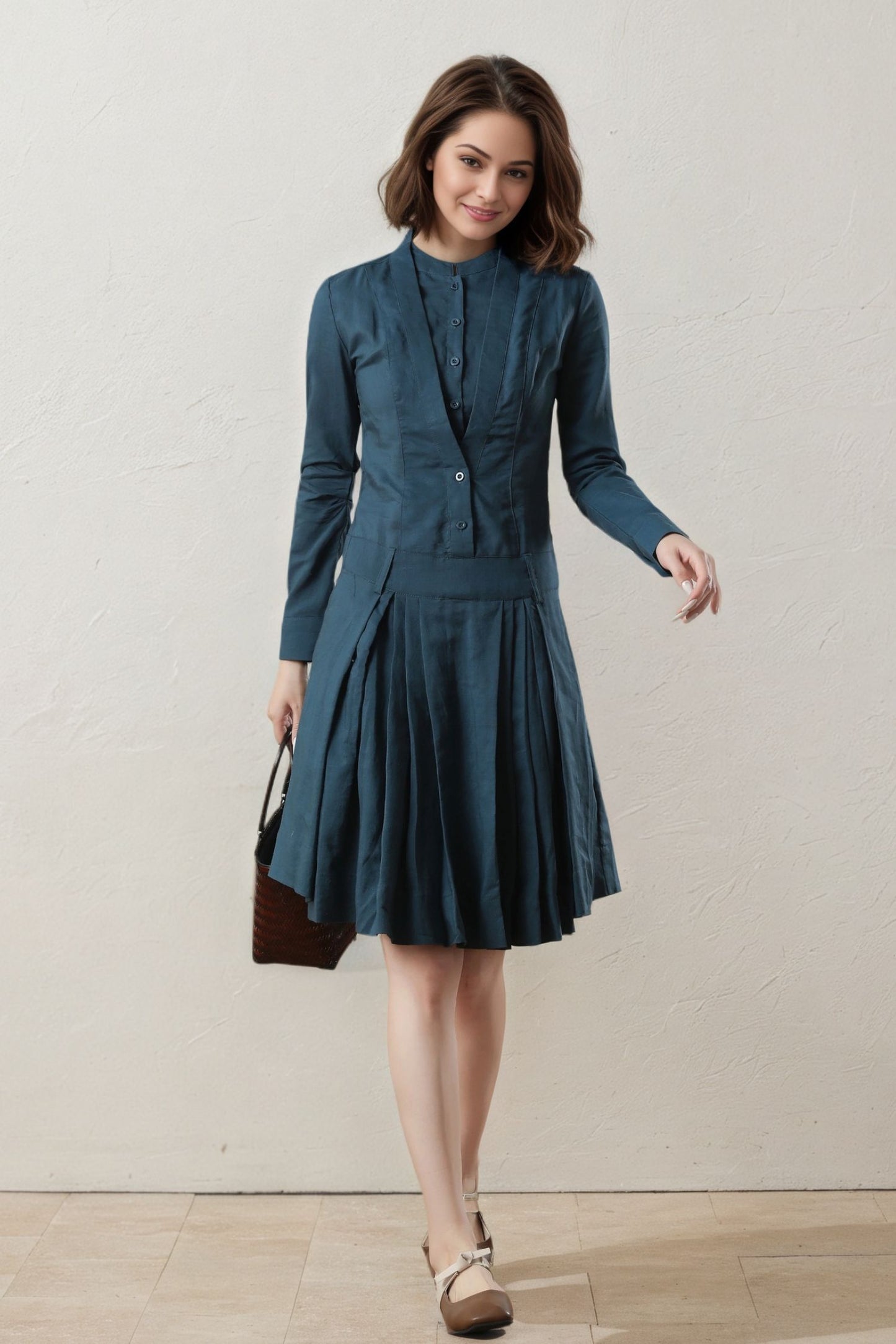 spring drop waist swing linen dress C5398