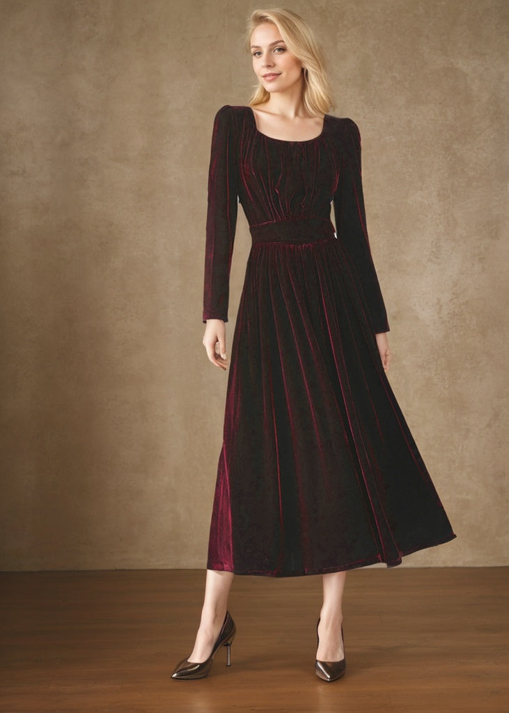 Long Velvet Autumn Dress Women C4717