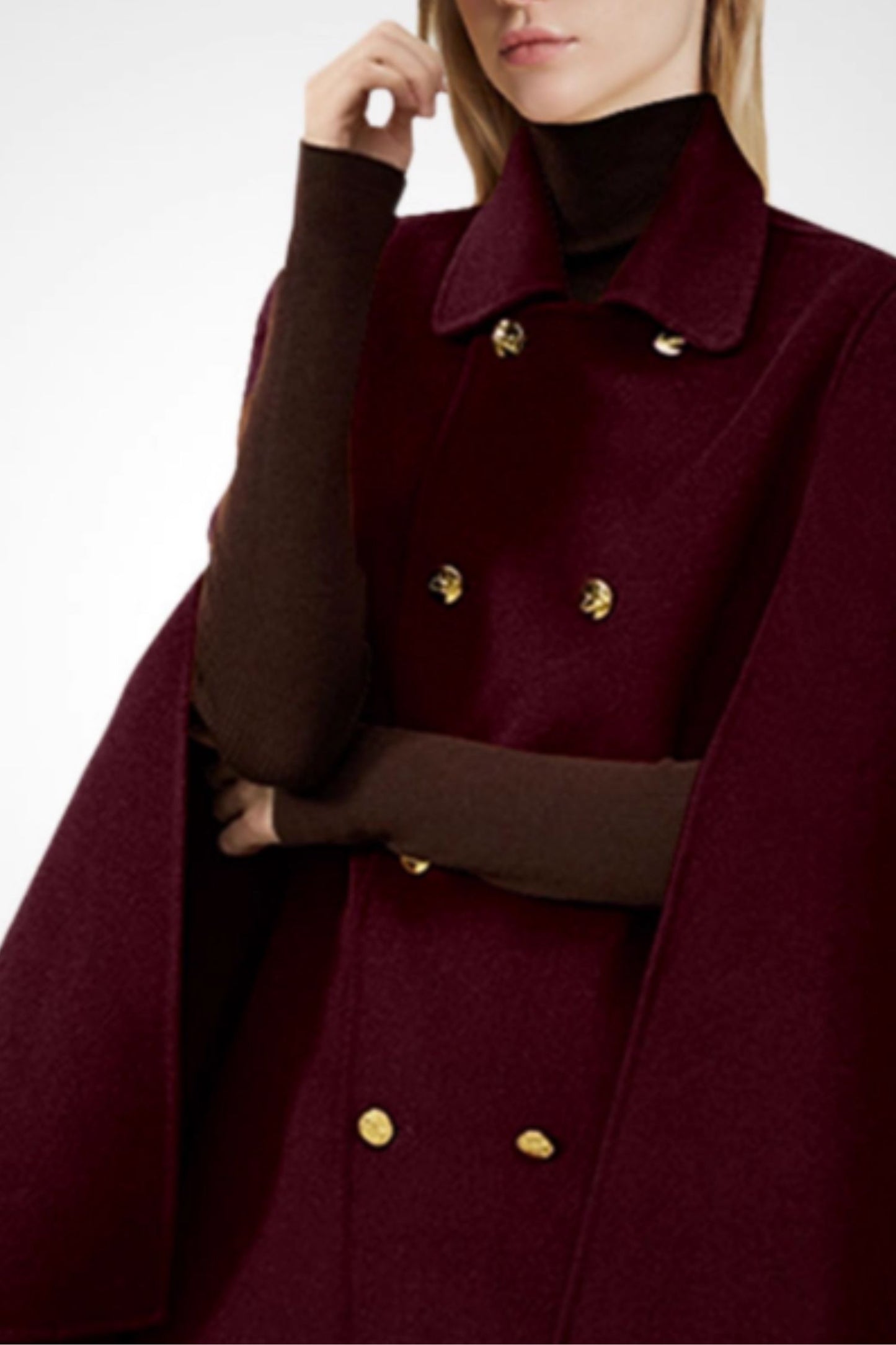 Burgundy double breasted wool cape C5298