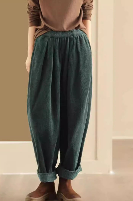 Elastic waist loose fitting corduroy pants C5125