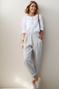 women elastic waist linen pants C4141