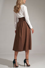 Load image into Gallery viewer, Women&#39;s linen Brown flared skirt C4295
