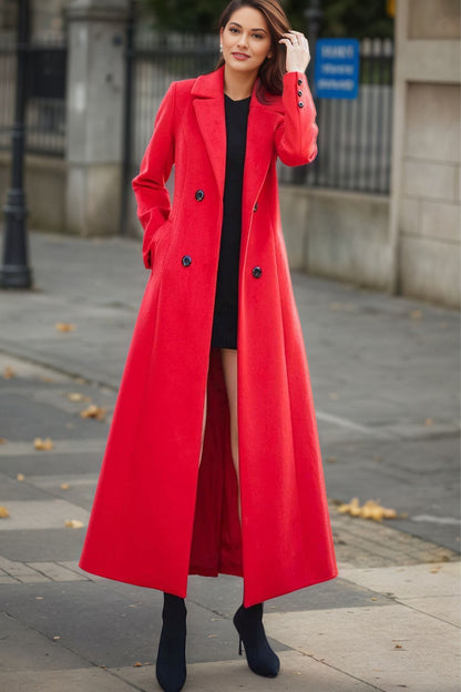 Double-breasted Red Wool Coat C4948
