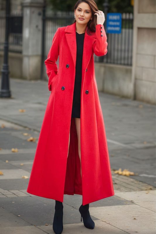 Double-breasted Red Wool Coat C4948