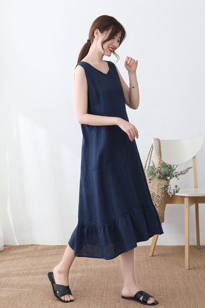 Blue V Neck Sleeveless Dress for Women C2331