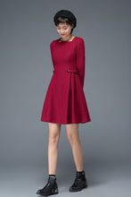 Load image into Gallery viewer, Vintage inspired burgundy short winter wool dress C1200
