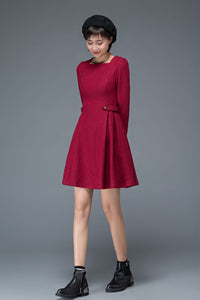 Vintage inspired burgundy short winter wool dress C1200