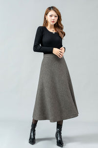 Plaid midi a line wool skirt C4446