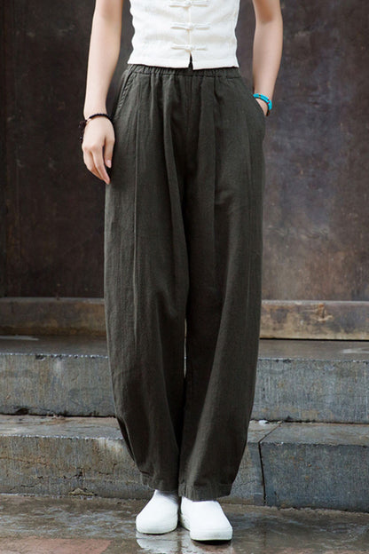 Orange Cotton Linen Lantern Pants - High Waist Wide Leg Comfort L0611
