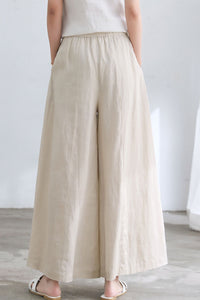 Beige Linen palazzo pants for Women C2660