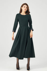 Womens Winter Green Midi Wool Dress C3682