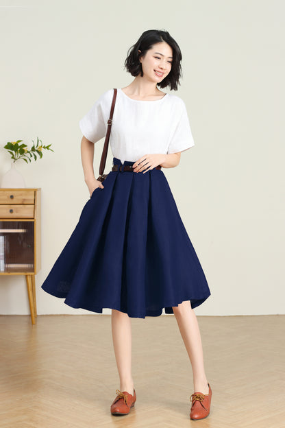 Navy blue Linen Skirt for Women C5403