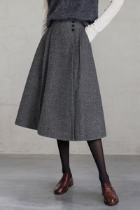 Gray midi winter wool skirt women C4456