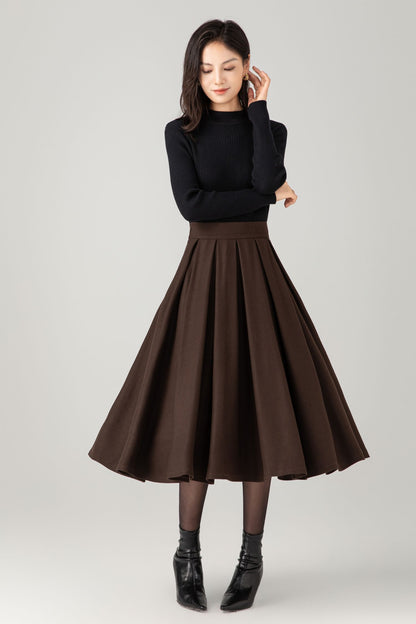 Pleated winter a line wool skirt women C5275