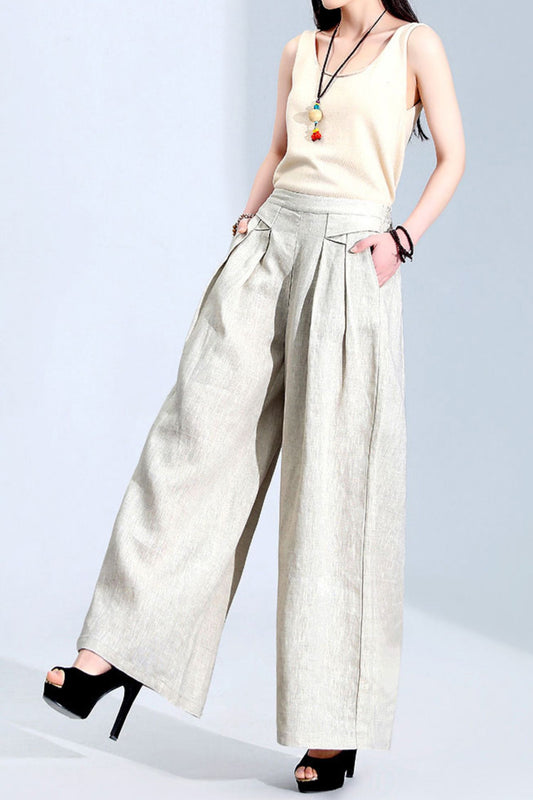 Wide leg Linen Loose Casual  Spring pants C2418