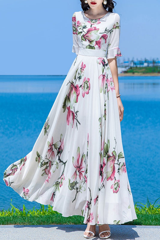 Summer new print chiffon dress C4020