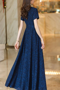 Navy blue summer new chiffon big swing long dress C4120