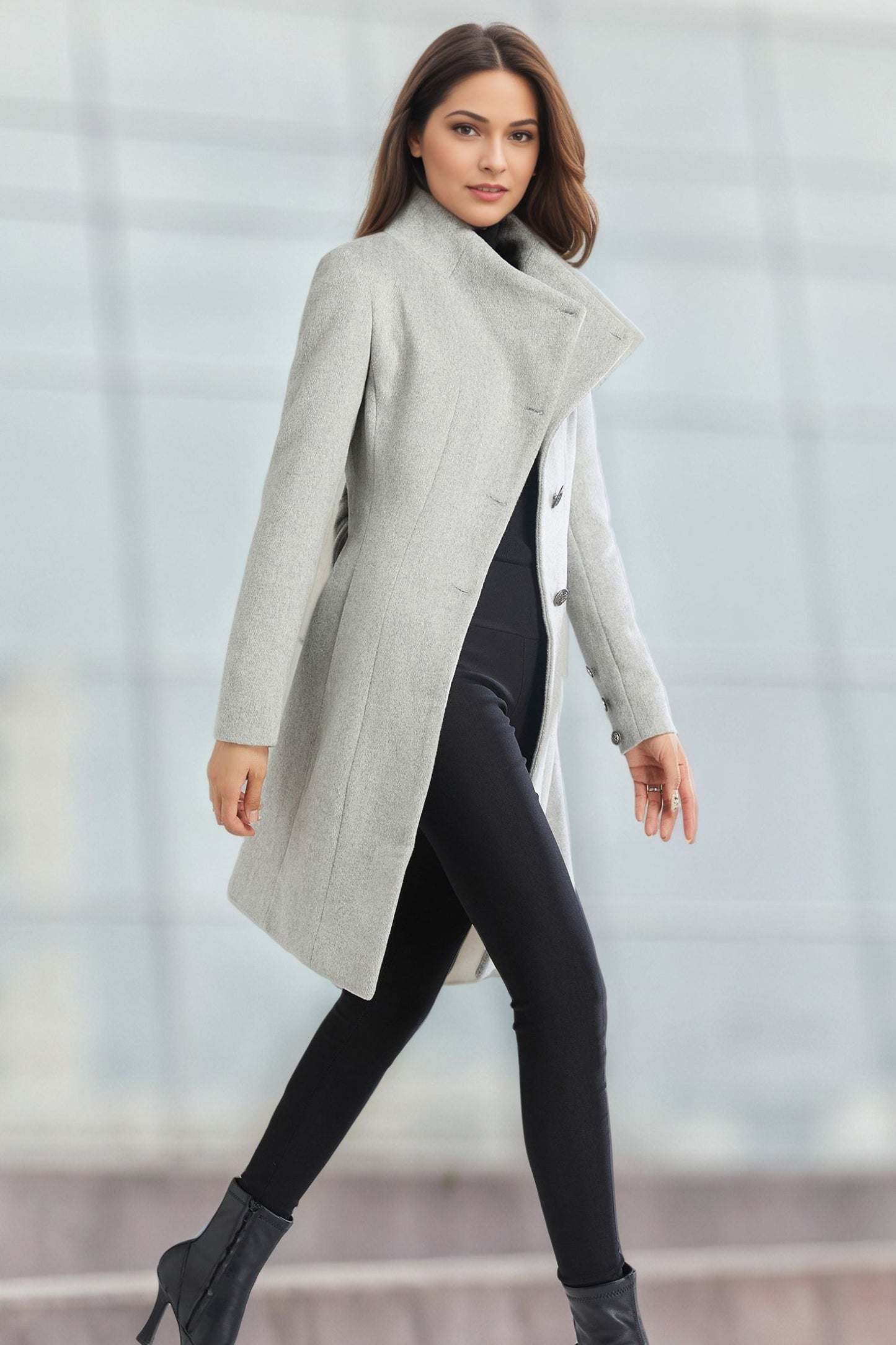 Gray Asymmetrical Wool Coat C4960