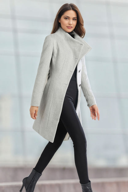 Gray Asymmetrical Wool Coat C4960