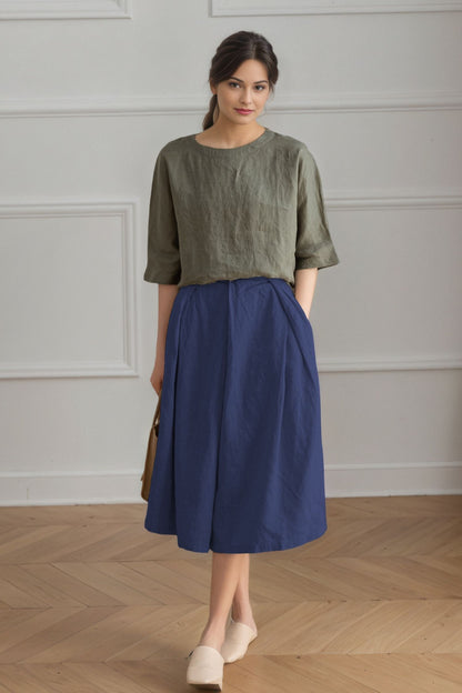 A-Line Midi Linen Skirt C5347