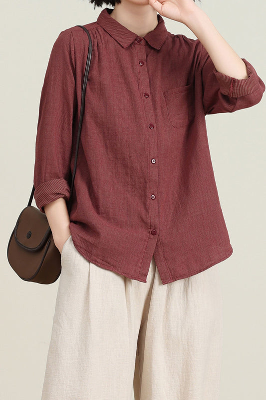 Loose fit plaid cotton blouse for women C4738