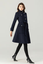 Load image into Gallery viewer, Womens Navy Blue Wool Coat C3699
