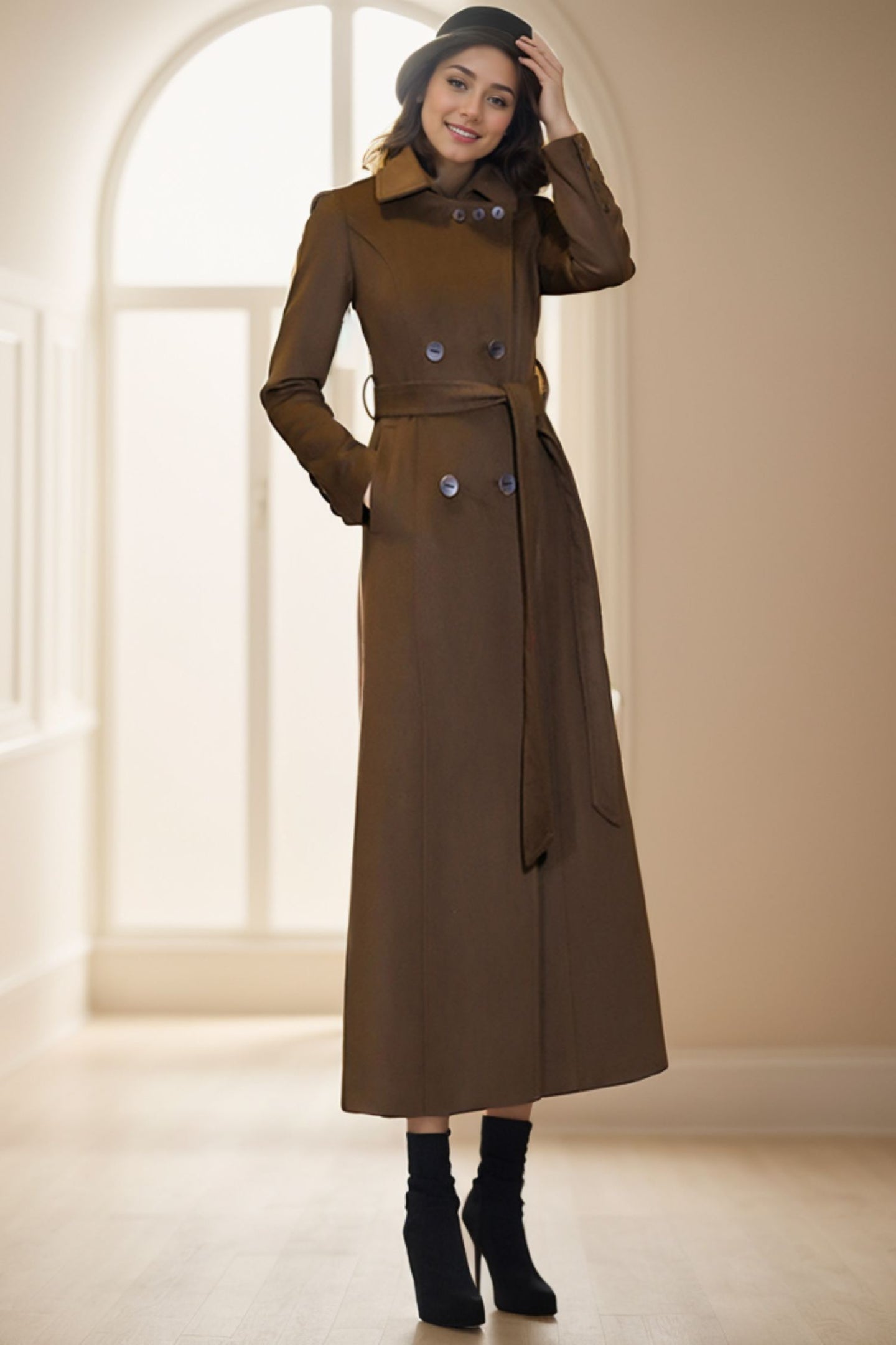 Womens Medium-length Brown coat C4070