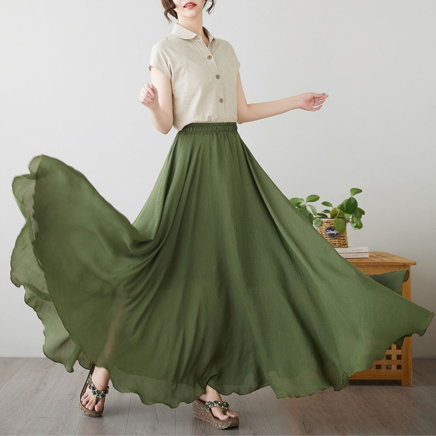 Bohemian Green Maxi Skirt c4893