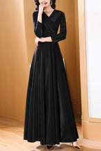 Load image into Gallery viewer, Black waisted long spring and autumn dress C4182
