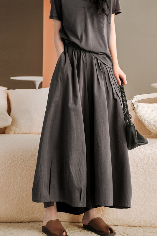 cotton pleat wide leg elastic waist women's pants TT0055