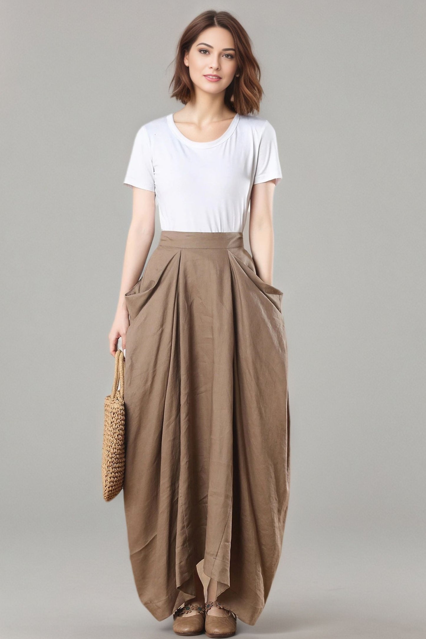 Long Asymmetrical Linen Skirt C5405