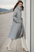 Load image into Gallery viewer, Midi wool gray trench belt coat C4274
