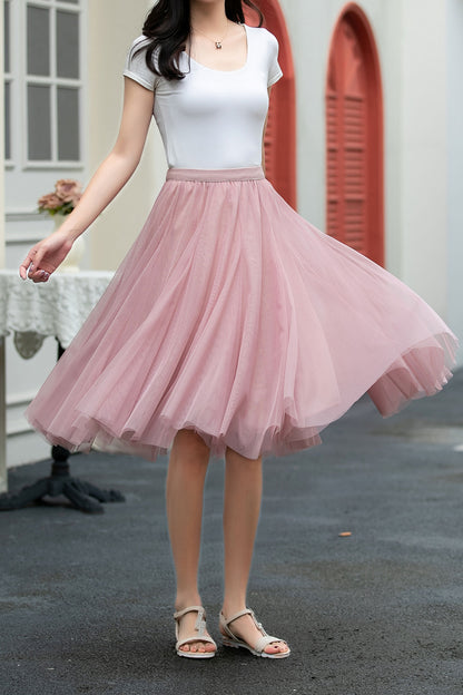 A line skater knee length tulle skirt C5035