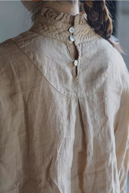 loose fitting linen blouse with ruffle details C5433