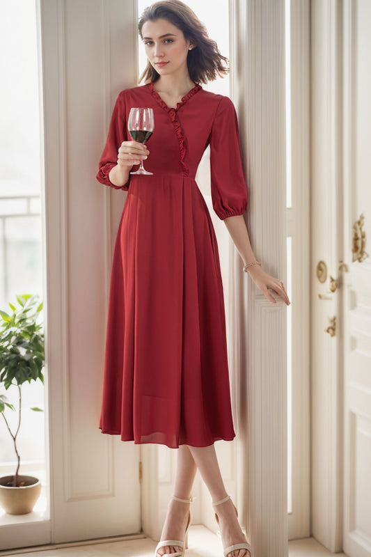 Spring and Summer Burgundy Dress C4299