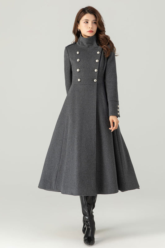 Grey Long Wool Coat C3703