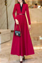 Load image into Gallery viewer, Burgundy spring and autumn V-neck long dress C4175
