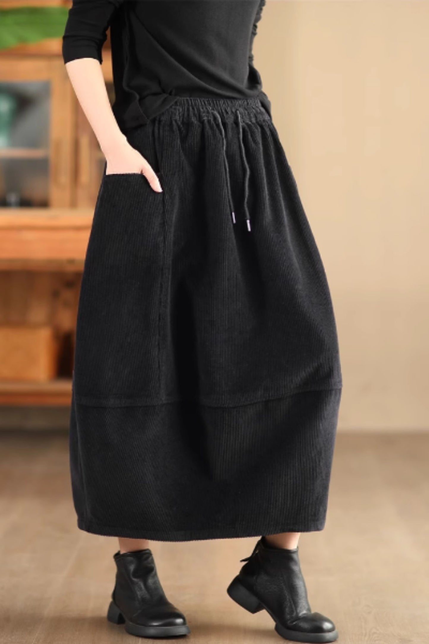 Midi corduroy skirts with drawstring waist C5351