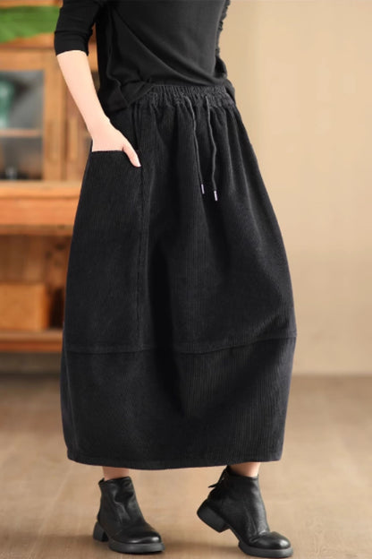 Midi corduroy skirts with drawstring waist C5351